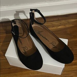 American Rag Black Ankle-Strap Flats with Buckle